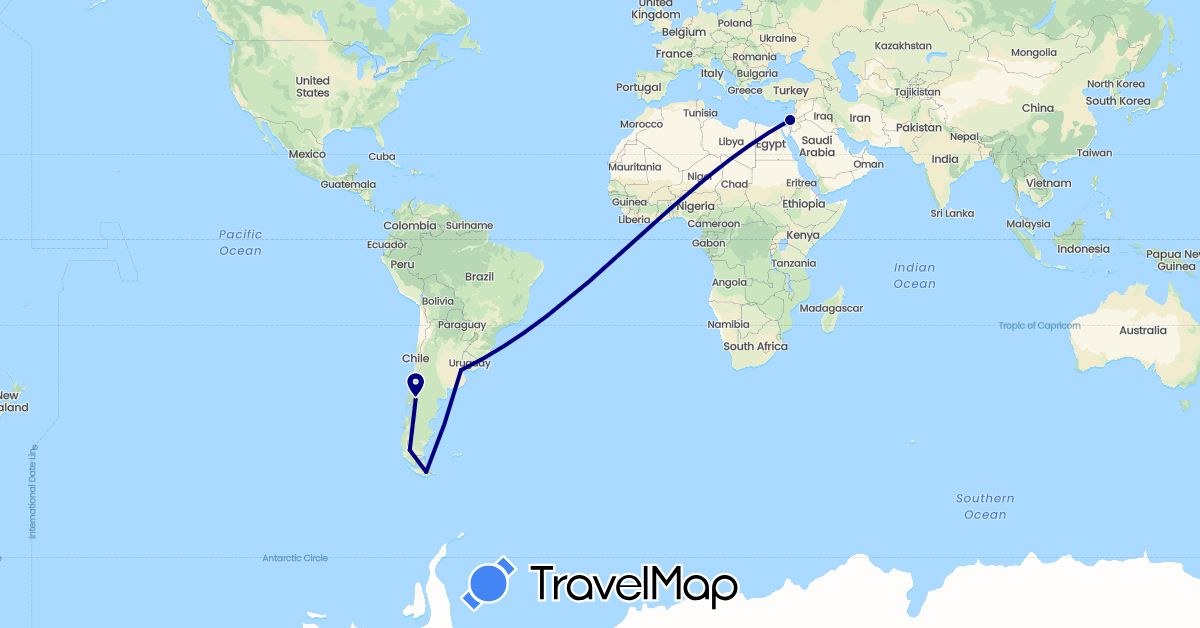 TravelMap itinerary: driving in Argentina, Chile, Israel (Asia, South America)